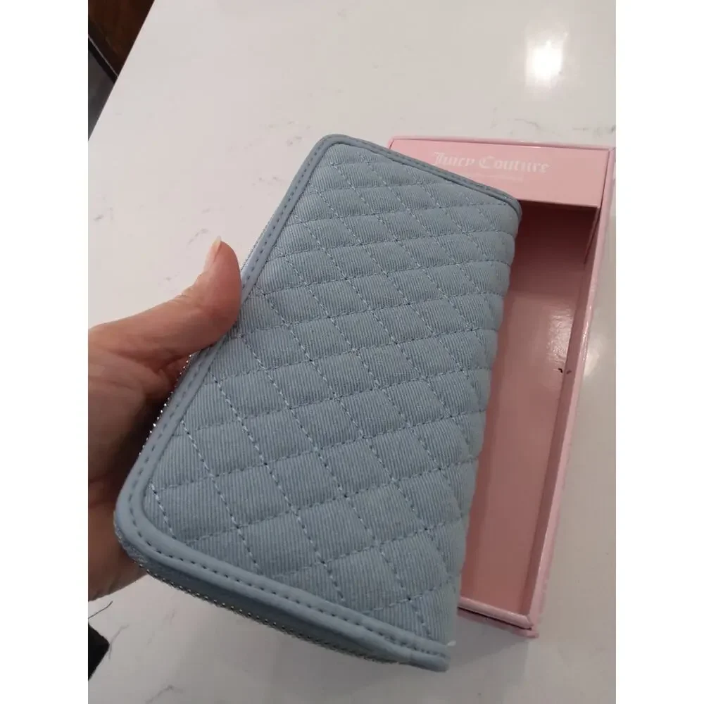 NWT Juicy Couture quilted denim wallet Chambray  glam bow w charm soft Feminine